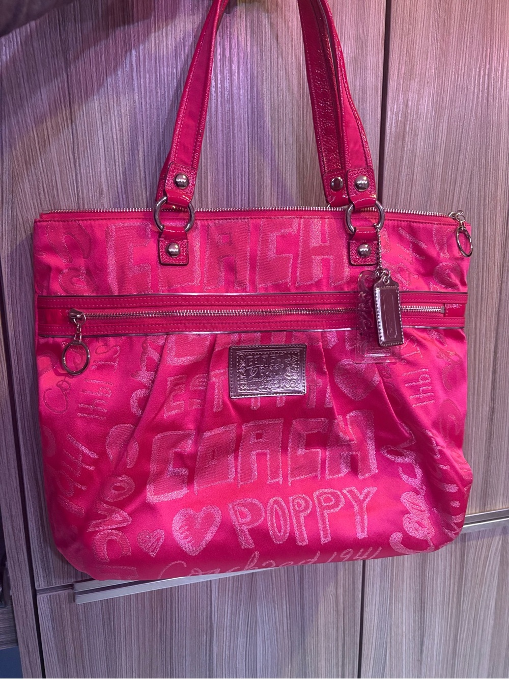Coach Pink Poppy Signature Tote